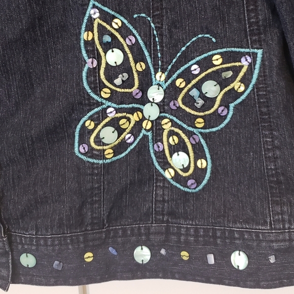 Alfred Dunner Denim Shacket Button Down Size 18 Shirt Jacket Butterflies Embroid - Picture 6 of 11